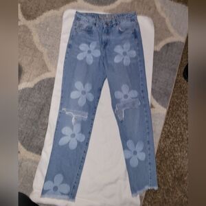 Nauty Blue Girls Floral Daisy Pattern Denim Jeans Size Small